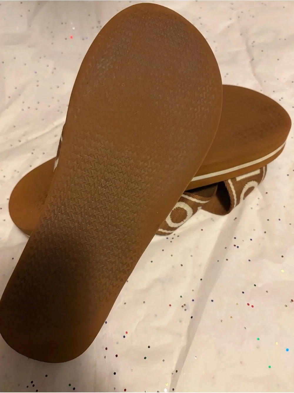 Michael Kors Brown and White Logo Crossband Slide Sandals